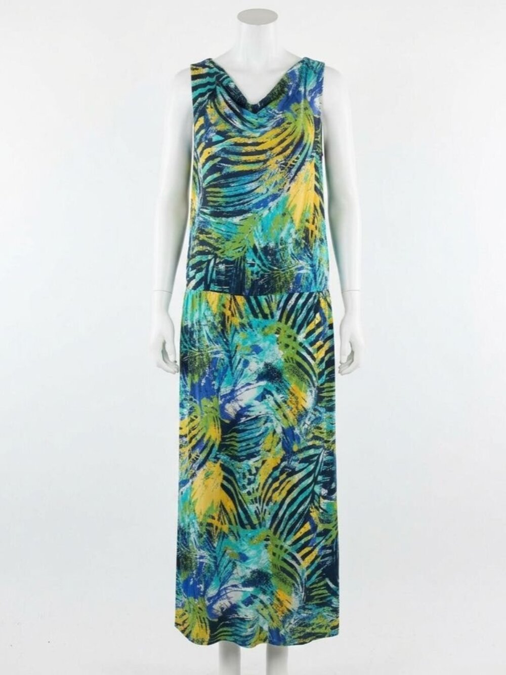 Calvin Klein Jeans Tropical Palm Draped Maxi Tank Dress Womens S Green Resort